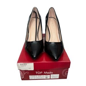 Top Moda BAT-26 Black Patent Pointed Toe Pump Stiletto Heels Womens 9